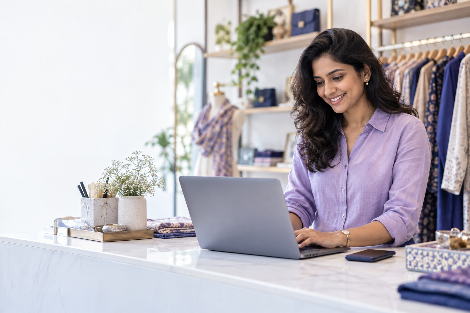Business owner working at her boutique